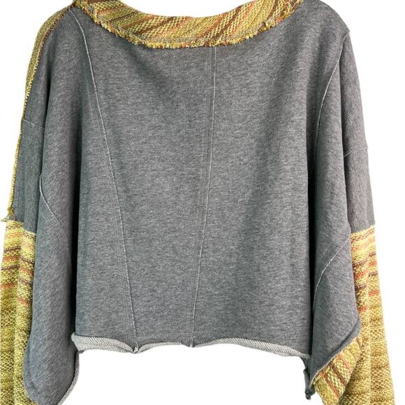 Free People Yellow Gray Catalina Cropped Bell Sleeve Pullover Sweater M - Picture 9 of 12